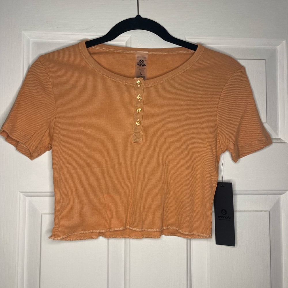 Mono B Apricot Buttoned Crop Top